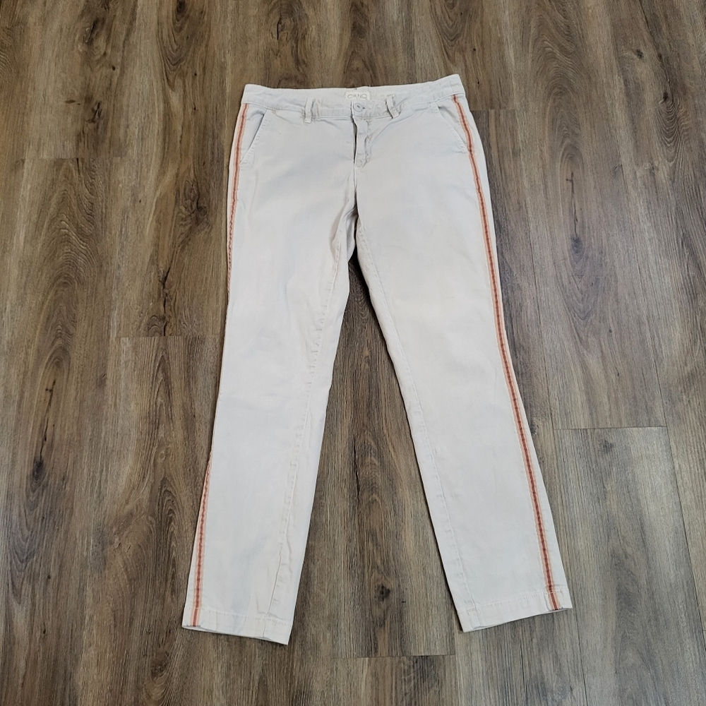 Anthropologie Khaki relaxed side-striped Chino with Orange Stripe